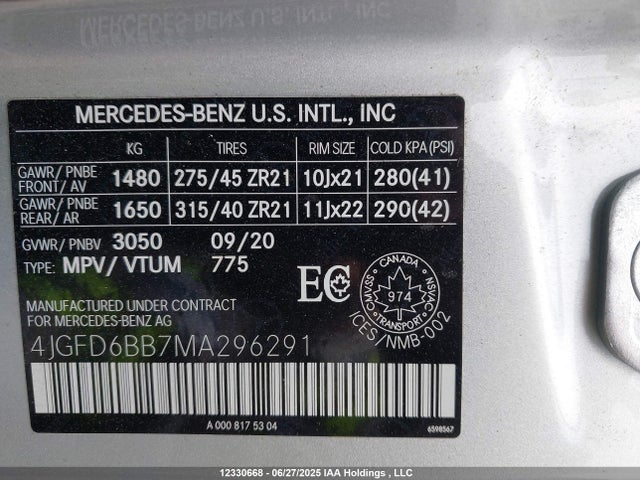4JGFD6BB7MA296291 Mercedes-Benz m256