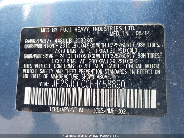 JF2SJCCC0FH458890 Subaru 2.5na c0
