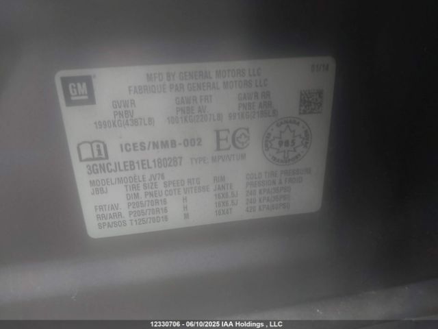 3GNCJLEB1EL180287 Chevrolet TRAX 1LT