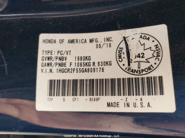 1HGCR2F55GA809176 Honda Accord Sport