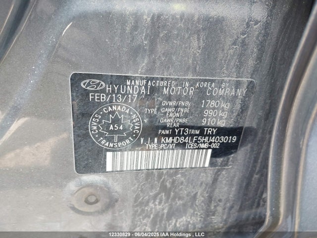 KMHD84LF5HU403019 Hyundai 2017