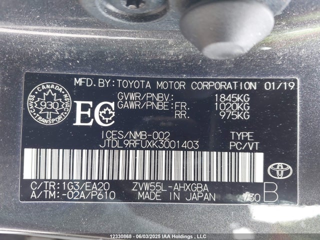 JTDL9RFUXK3001403 Toyota 2zr-fxe,1nm