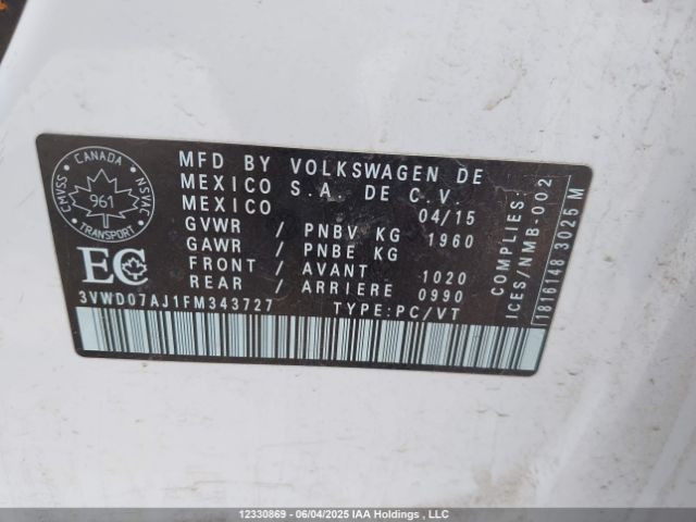 3VWD07AJ1FM343727 Volkswagen JETTA SE