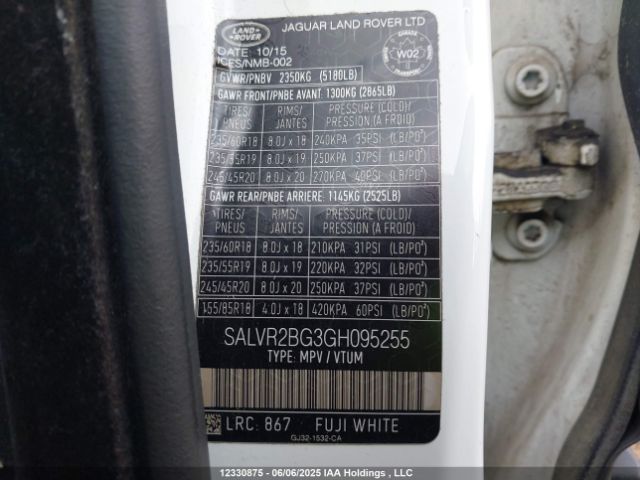 SALVR2BG3GH095255 Land Rover gtdi lev3 sulev30