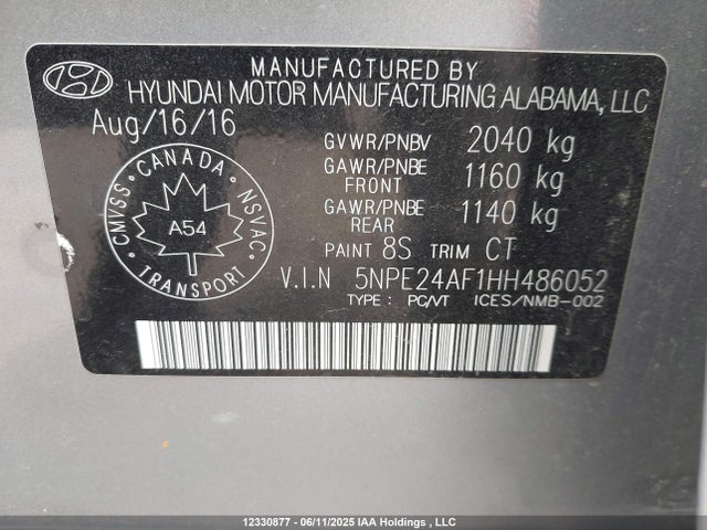 5NPE24AF1HH486052 Hyundai 2017