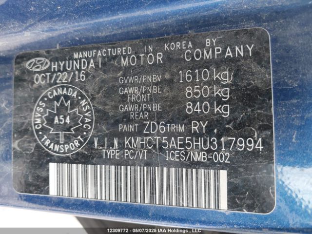 KMHCT5AE5HU317994 Hyundai ACCENT SE