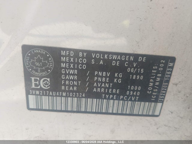 3VW217AU4FM102324 Volkswagen Golf