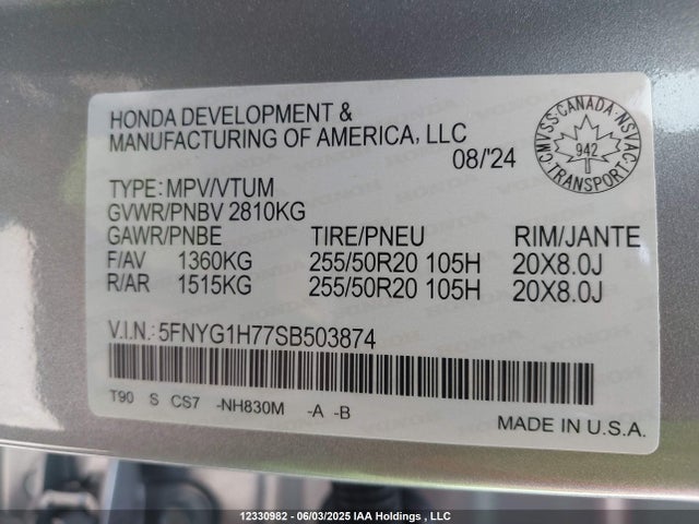 5FNYG1H77SB503874 Honda j35y8