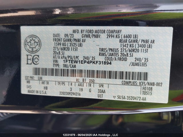 Ford 2.7l-4v 2023 1FTEW1EP4PKF31894 Image 9