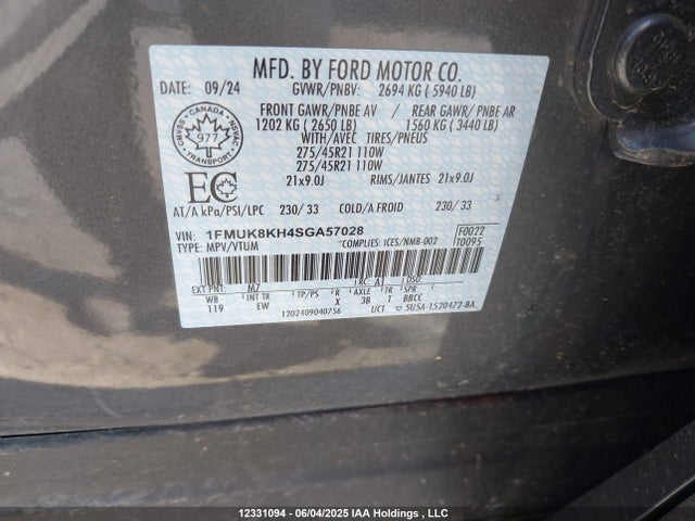 1FMUK8KH4SGA57028 Ford tivct