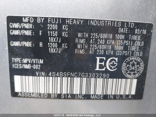 4S4BSFNC7G3303290 Subaru 3.6l c0