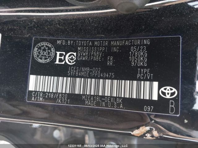 5YFB4MDE1PP049475 Toyota COROLLA LE