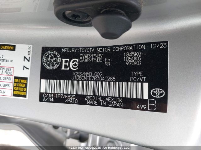 JTDBCMFE7R3040288 Toyota Corolla Hybrid Le