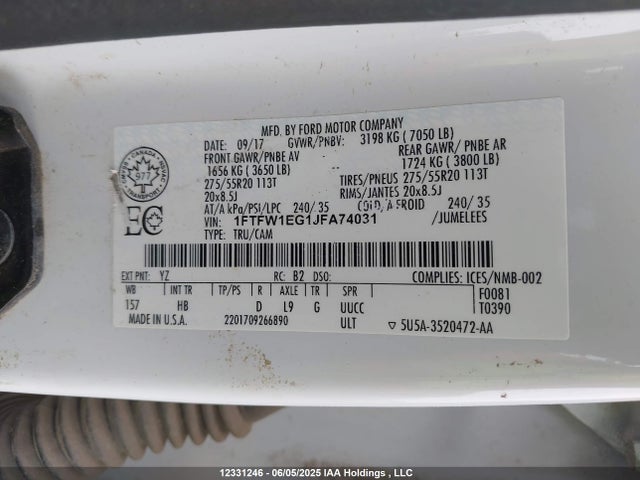 1FTFW1EG1JFA74031 Ford F150 Supercrew