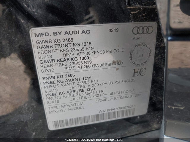 WA1BNAFY7K2076216 Audi Q5