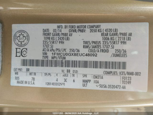 1FMCU0GX8EUC48092 Ford 2014