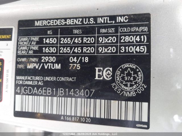 4JGDA6EB1JB143407 Mercedes-Benz m276