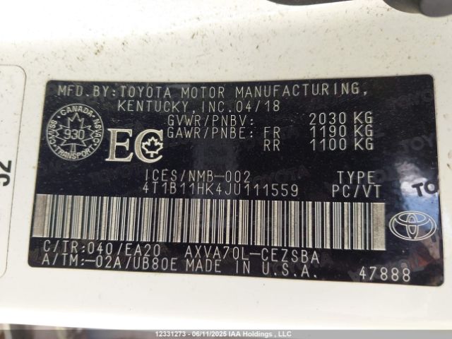4T1B11HK4JU111559 Toyota a25a-fks