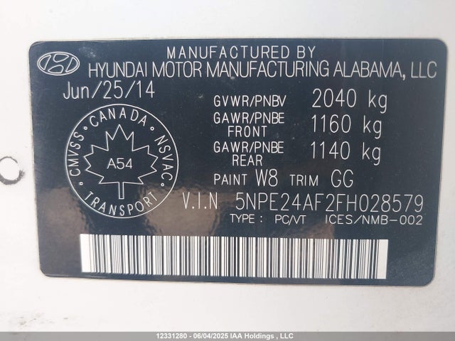 5NPE24AF2FH028579 Hyundai dohc gdi theta-ii