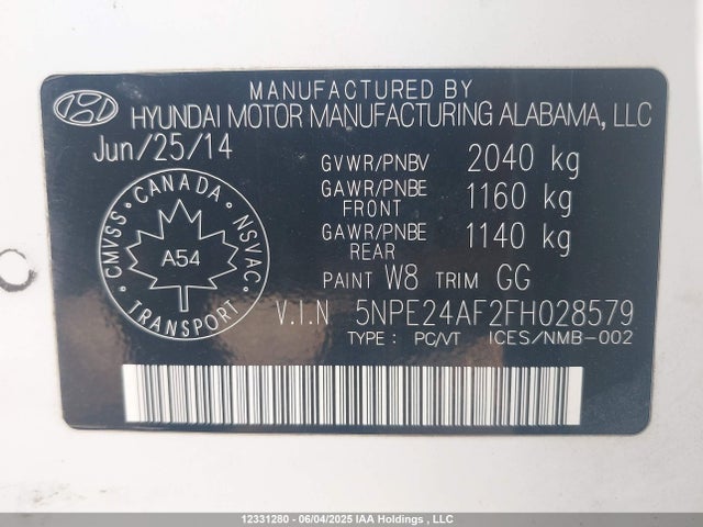 5NPE24AF2FH028579 Hyundai dohc gdi theta-ii
