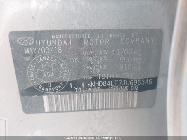 KMHD84LF7JU696346 Hyundai mpi nu