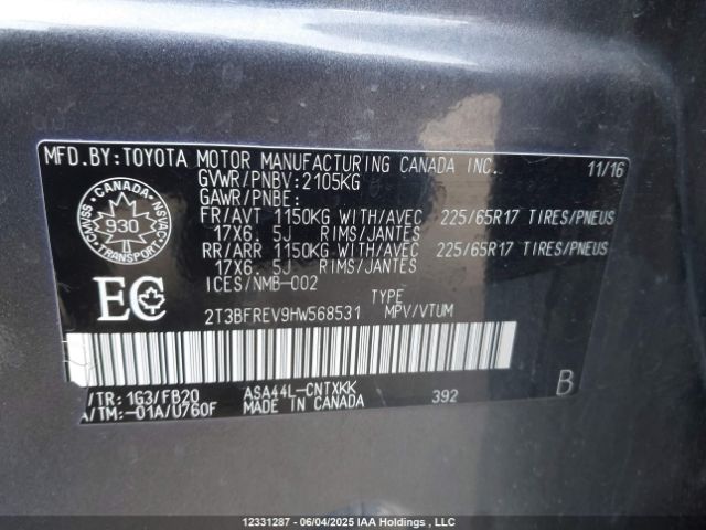 2T3BFREV9HW568531 Toyota 2ar-fe