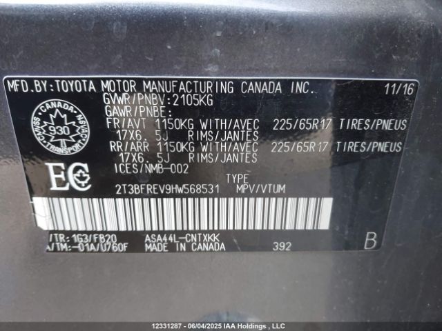 2T3BFREV9HW568531 Toyota 2ar-fe