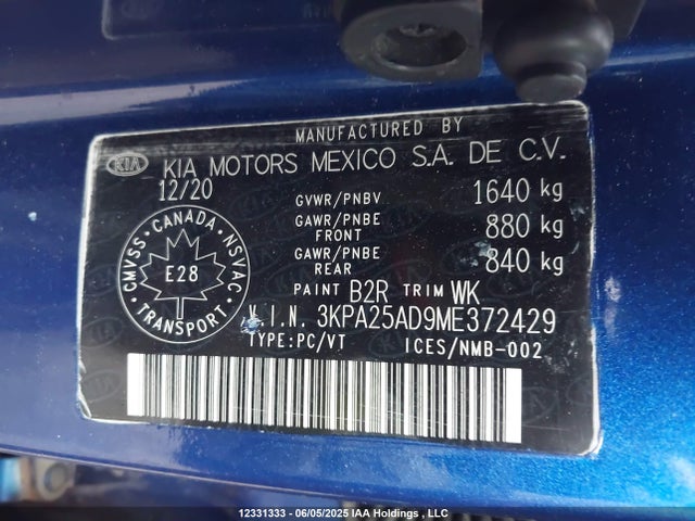 KIA RIO S 2021 3KPA25AD9ME372429 Image 9