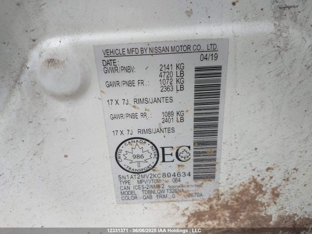 5N1AT2MV2KC804634 Nissan 2019