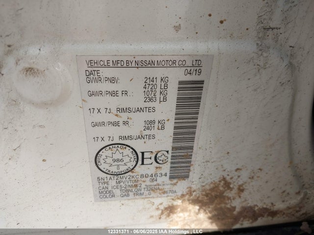 5N1AT2MV2KC804634 Nissan 2019