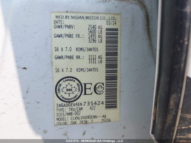 Nissan Frontier 2014 1N6AD0EV4EN735424 Image 9