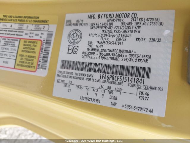 1FA6P8CF5J5141841 Ford 5.0l 4v premium fuel