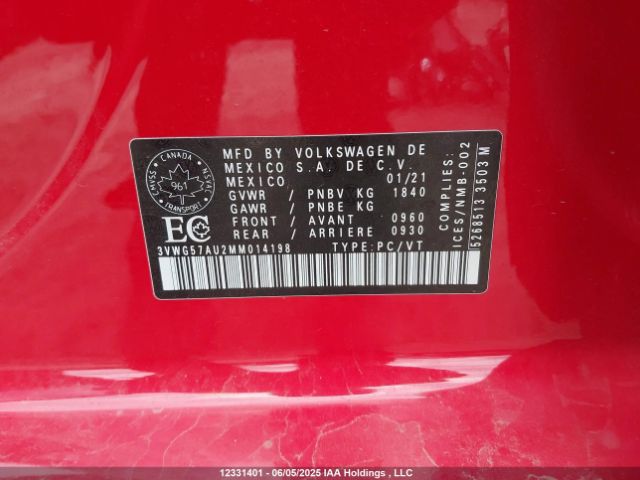 3VWG57AU2MM014198 Volkswagen Golf