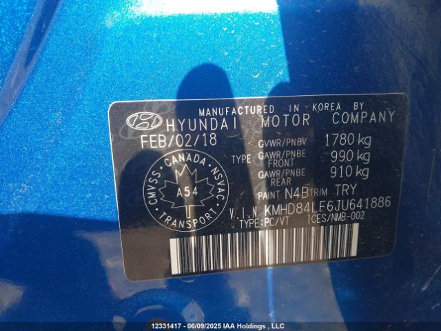 KMHD84LF6JU641886 Hyundai Elantra Sel/value/limited