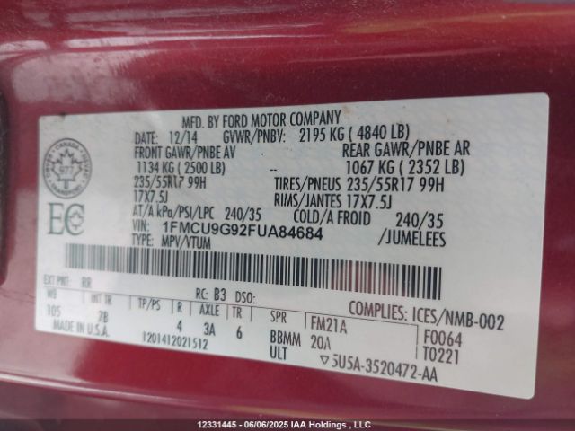 1FMCU9G92FUA84684 Ford ESCAPE SE