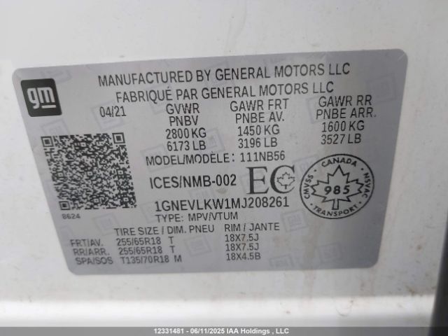 1GNEVLKW1MJ208261 Chevrolet lfy