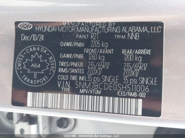 5NMJBCDE0SH511006 Hyundai gdi theta iii