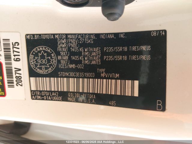 5TDYK3DC3ES519003 Toyota 2gr-fks