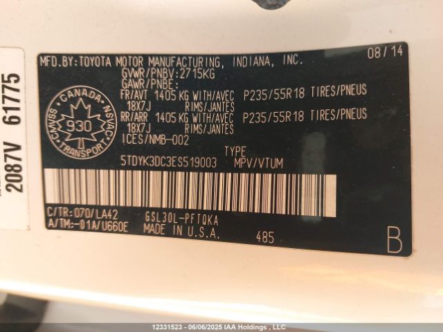 5TDYK3DC3ES519003 Toyota 2gr-fks