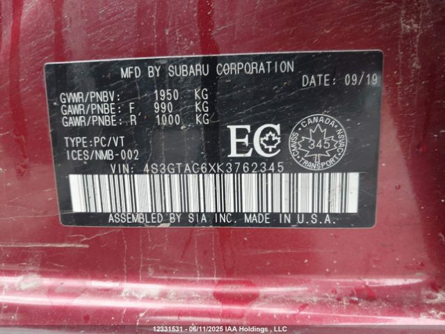 4S3GTAC6XK3762345 Subaru 2019