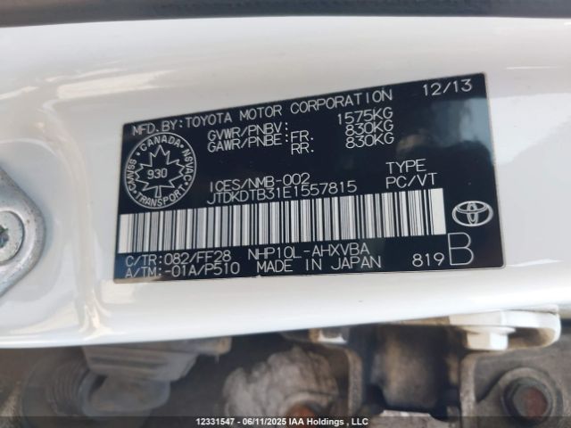 JTDKDTB31E1557815 Toyota 1nz-fxe+1lm