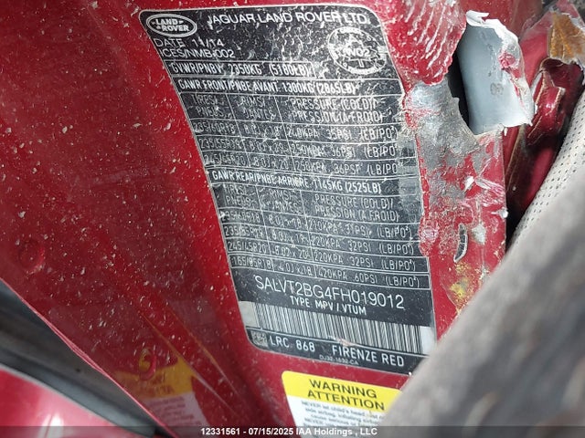 Land Rover lev3 sulev30 2015 SALVT2BG4FH019012 Image 9