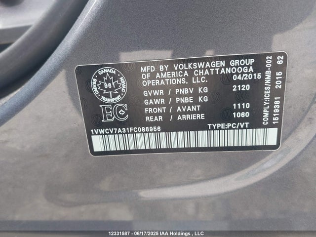 1VWCV7A31FC086956 Volkswagen 2015