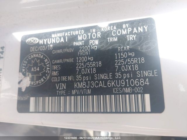 KM8J3CAL6KU910684 Hyundai gdi theta ii