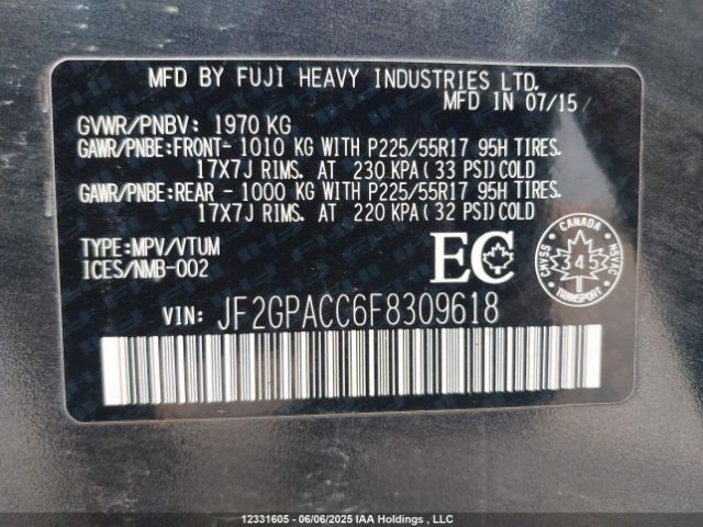 JF2GPACC6F8309618 Subaru 2.0l naturally aapirated