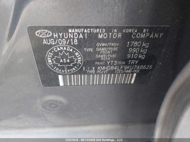 KMHD84LF9KU748626 Hyundai mpi nu