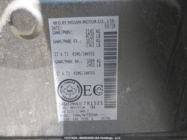 5N1AT2MV6JC781521 Nissan Rogue