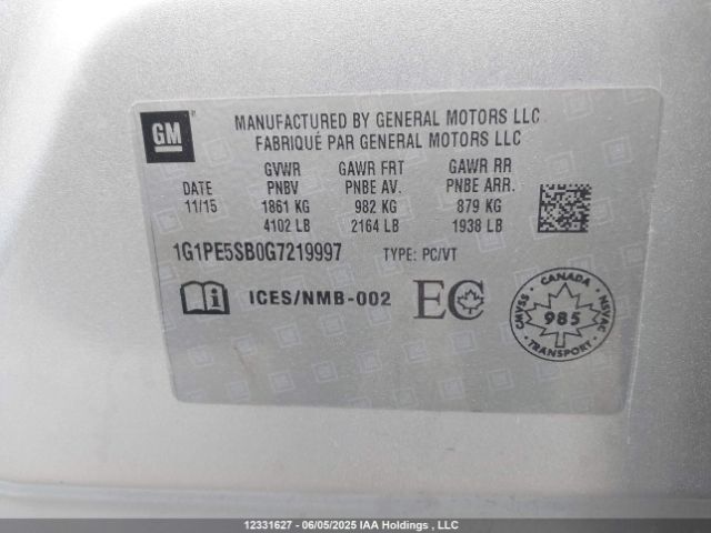 1G1PE5SB0G7219997 Chevrolet luv - vvt, alum, e85 max