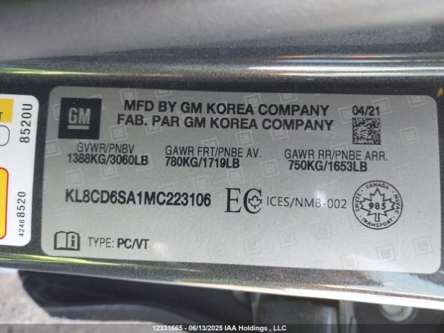 KL8CD6SA1MC223106 Chevrolet lv7 - mfi, variable valve timing, alum, gen 1 var 1