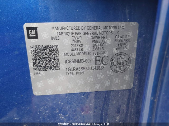 1G1RA6S57JU141828 Chevrolet VOLT LT